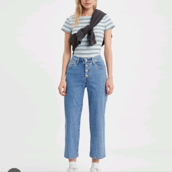Levi's Mile High Cropped Wide Leg Jeans Sz 25 - Picture 6 of 10